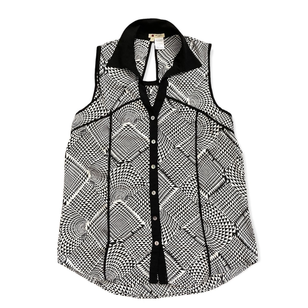 Michel Sleeveless Geometric Pattern Blouse Women’s Large Black White